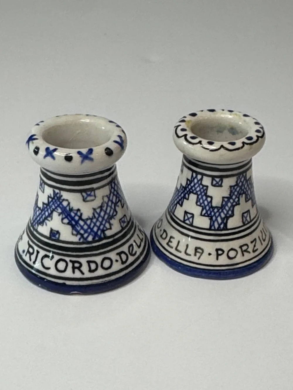 Italian Porcelain Mini Candlestick Holders Ricordo Della Porziuncola Assisi Pair